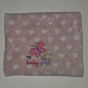Garanimals  Pink White Hearts Baby Girl Fleece Blanket Butterfly Flowers 28x39